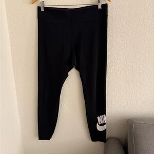 Nike Women's Black Leggings with White Logo